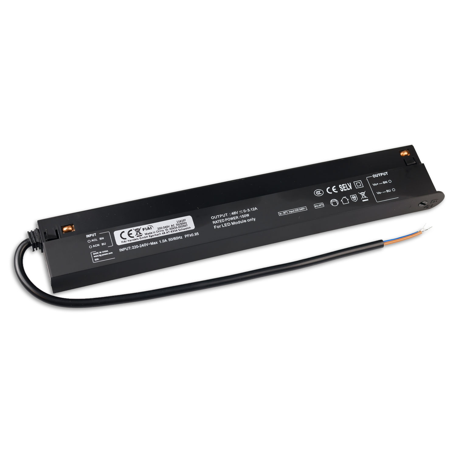 Track48 Inline-Trafo schwarz, 150W, 48V DC