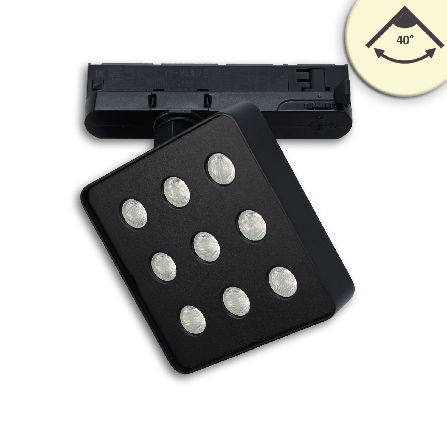 3-Phasen Schienenstrahler MATRIX, 20W, 40°, schwarz, 4000K, UGR