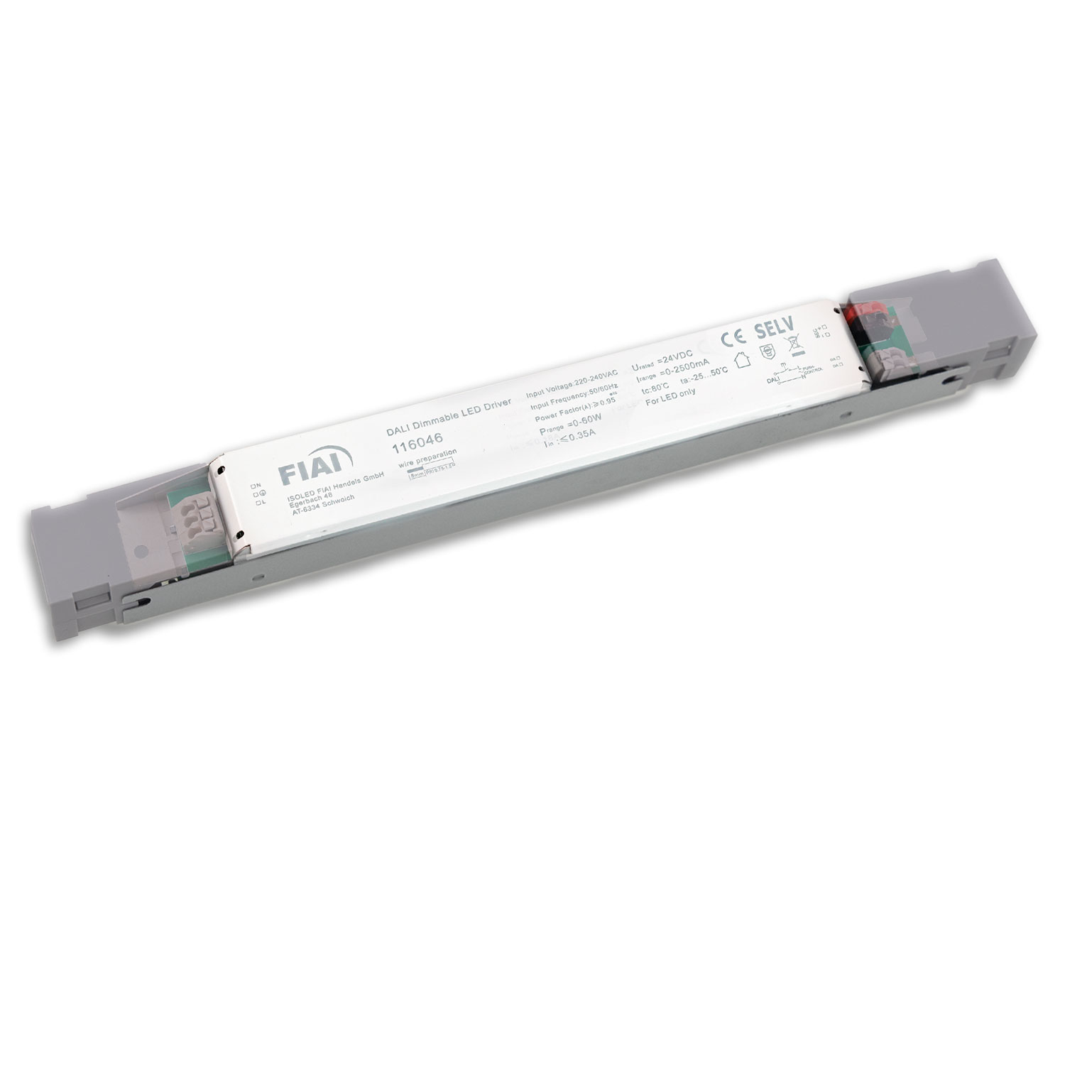 LED PWM-Trafo 24V/DC, 0-60W, Push/DALI-2 dimmbar, SELV, ultraflach, ultraschmal