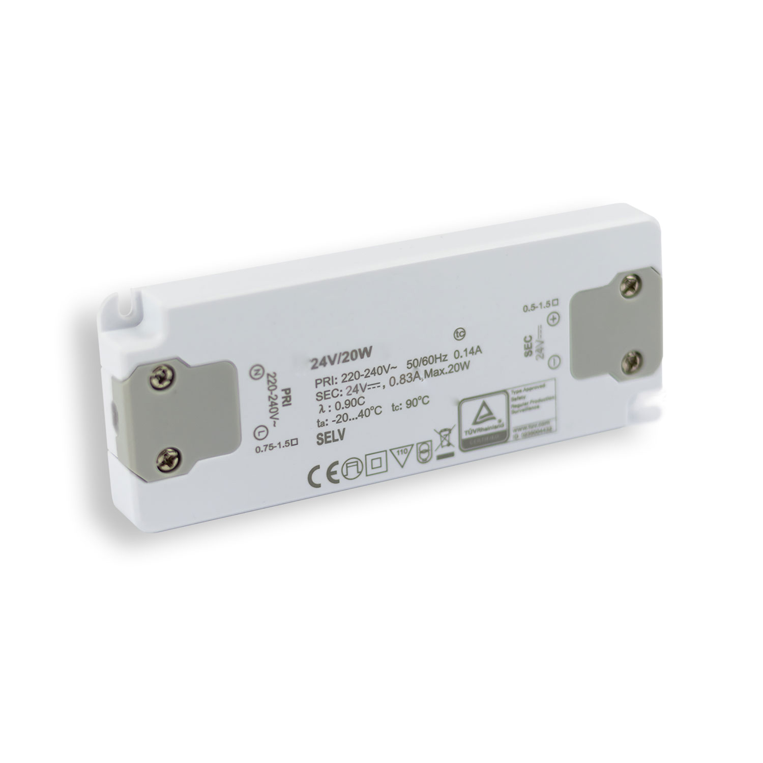 LED Trafo 24V/DC, 0-20W, SELV, ultraflach