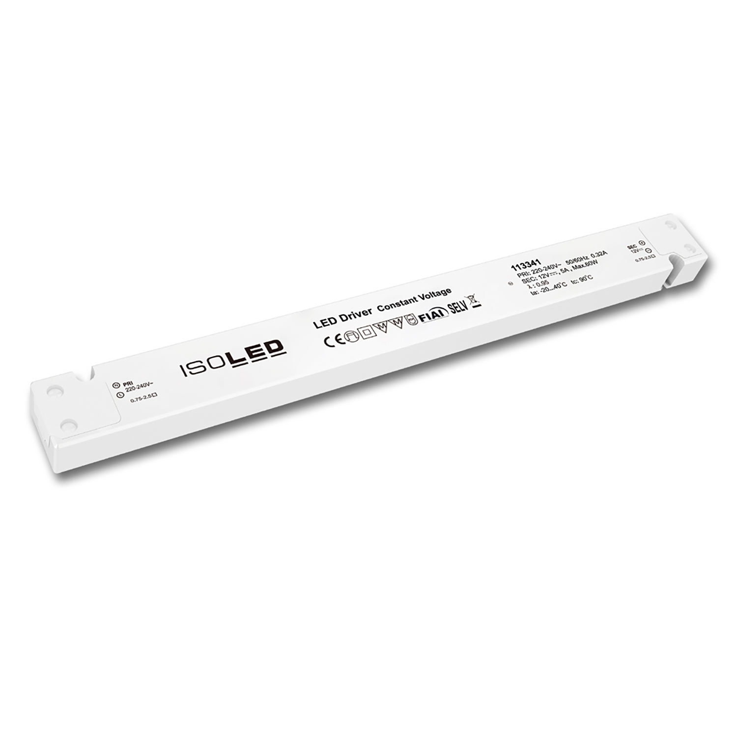 LED Trafo 12V/DC, 0-60W, SELV, ultraflach, schmal