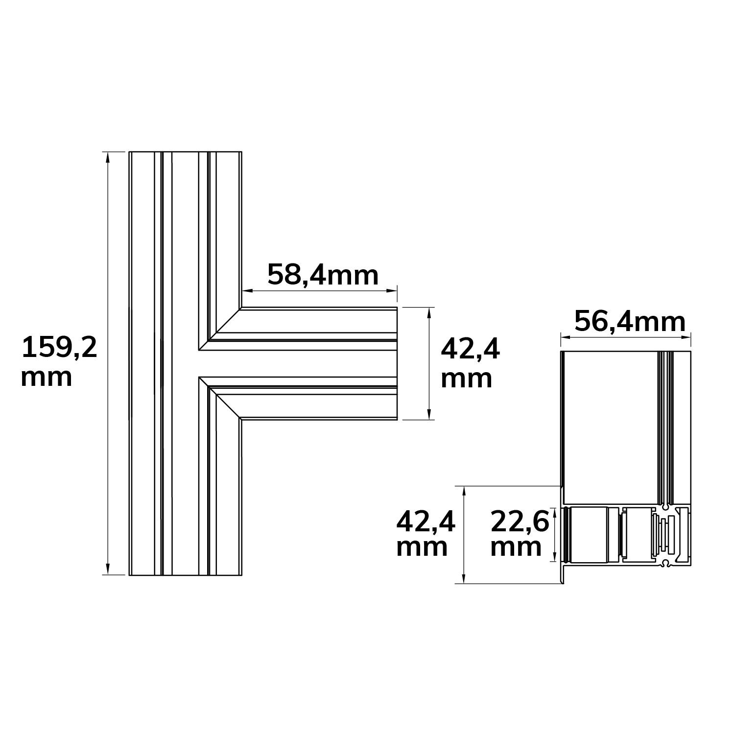 Track48 T-Schiene horizontal für Einbauschiene, schwarz, nicht stromführend