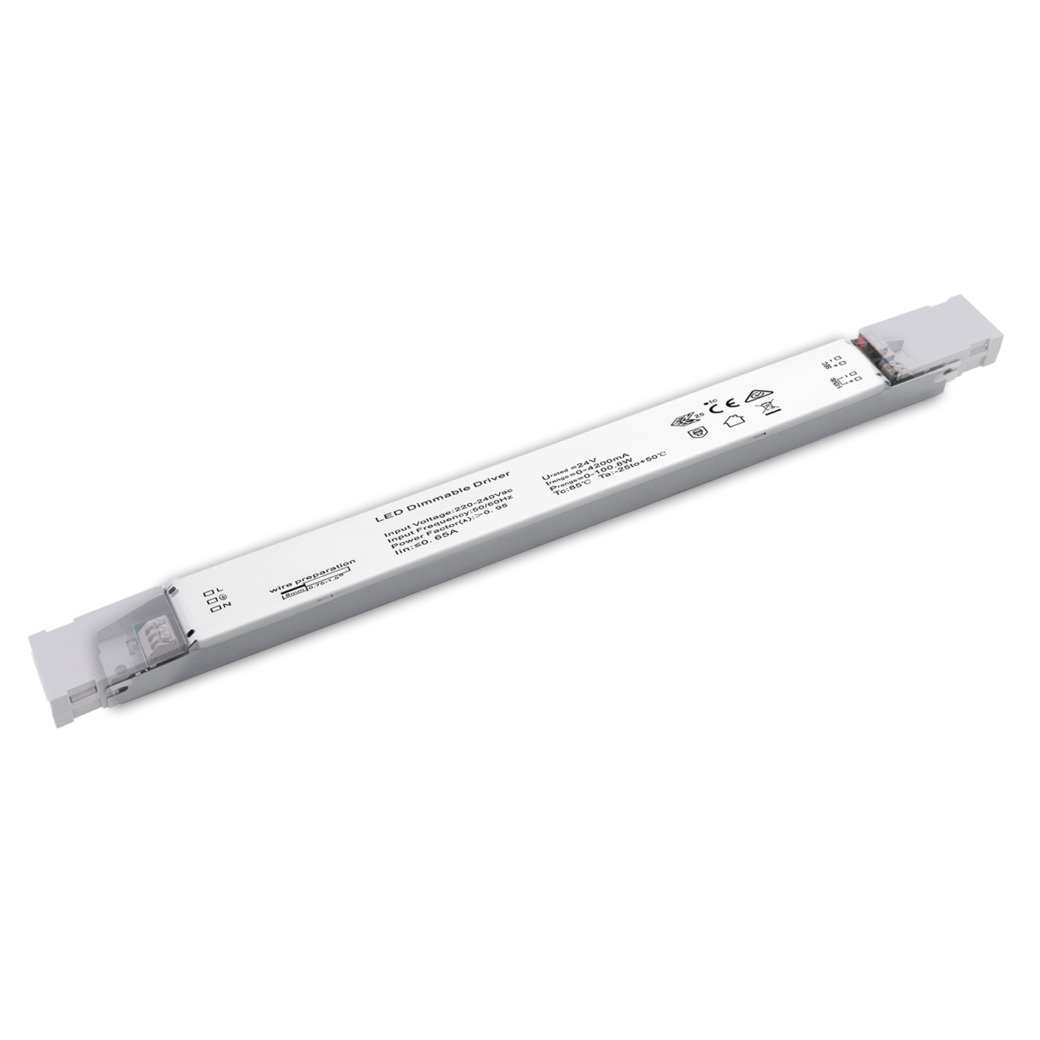 LED PWM-Leuchten-Trafo 24V/DC, 0-100W, 1-10V dimmbar, SELV, flach, schmal