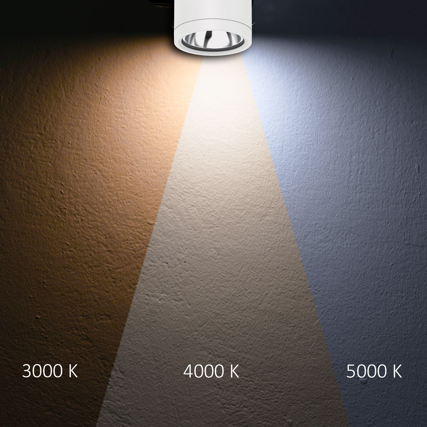 LED Deckenaufbaustrahler IP65, weiß, 10W, ColorSwitch 3000|4000|5000K, dimmbar