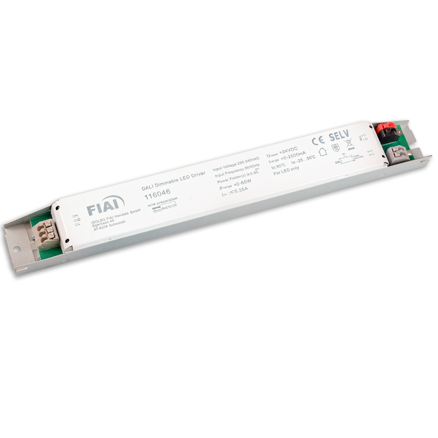 LED PWM-Trafo 24V/DC, 0-60W, Push/DALI-2 dimmbar, SELV, ultraflach, ultraschmal