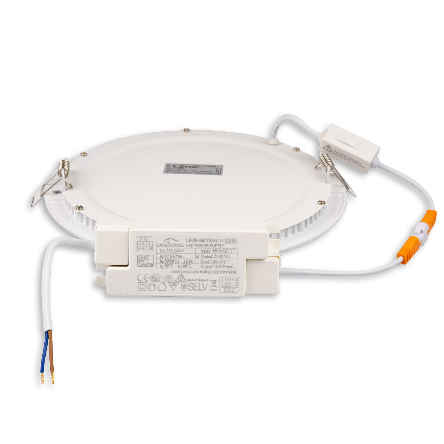 LED Downlight, 18W, rund ultraflach weiß, 225mm, ColorSwitch 3000|3500|4000K, dimmbar