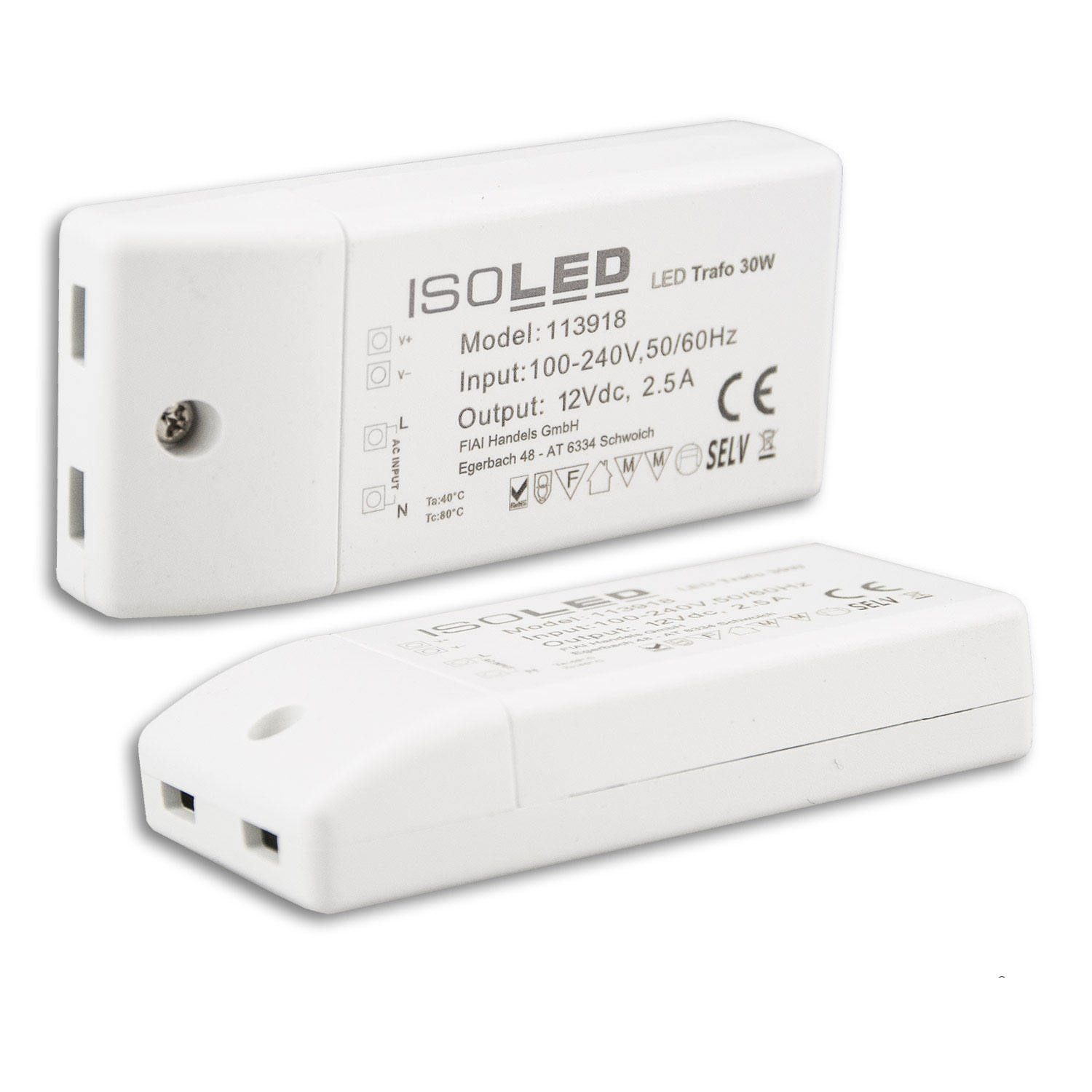 LED Trafo 12V/DC, 0-30W, kompakt, SELV