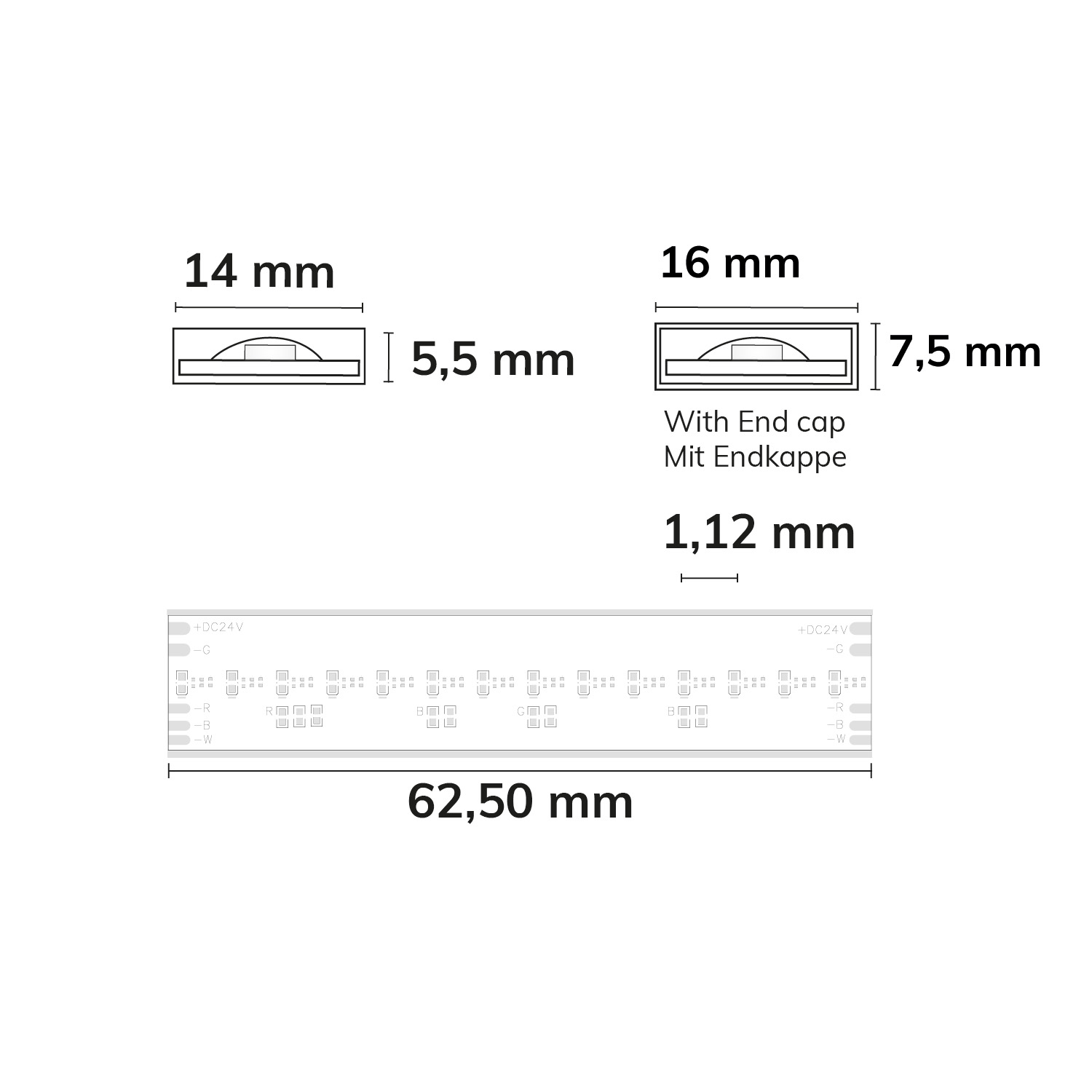 LED AQUA COB RGB+3000K Linear Flexband, 24V DC, 20W, IP68, 5m Rolle, 896 LED/m