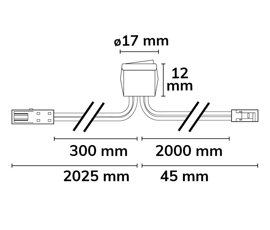 MiniAMP Einbauschalter Ein/Aus, female-Buchse und male-Stecker, 30cm+200cm, 2-polig, weiß, max. 5A
