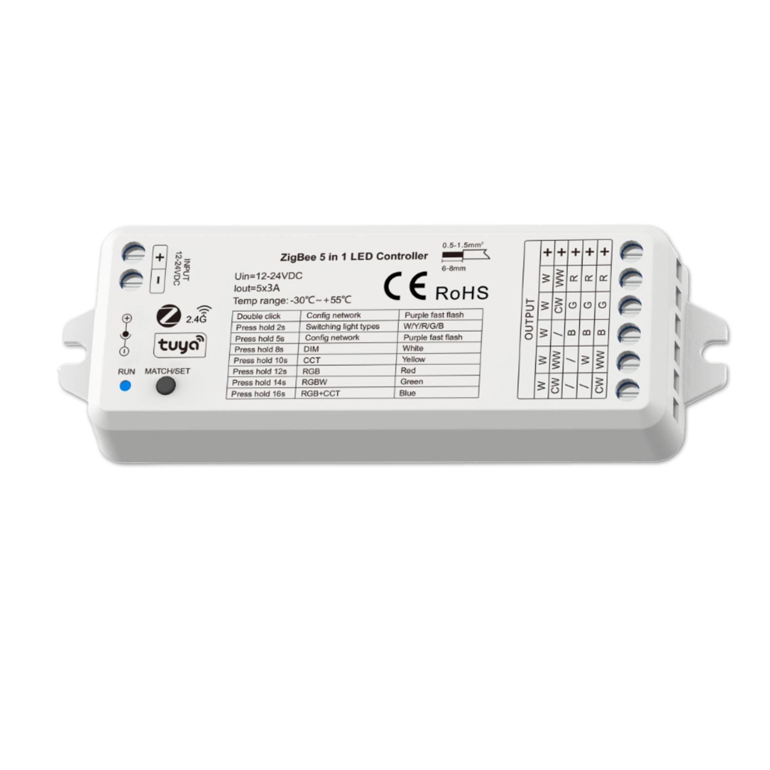 Sys-Pro + Zigbee 3.0 Funk 1-5 Kanal PWM-Dimmer, 12-24V DC 5x3A