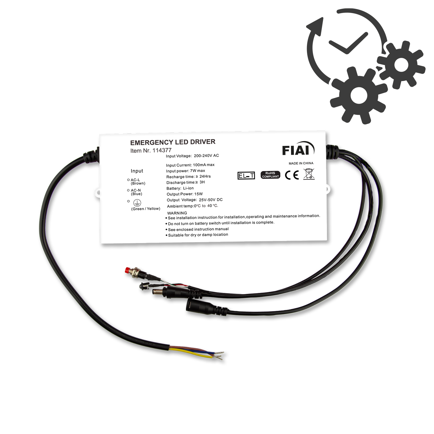 Notlicht-Upgrade mit Li-Ion 2600mAh Akku, 15W (25-50V DC)
