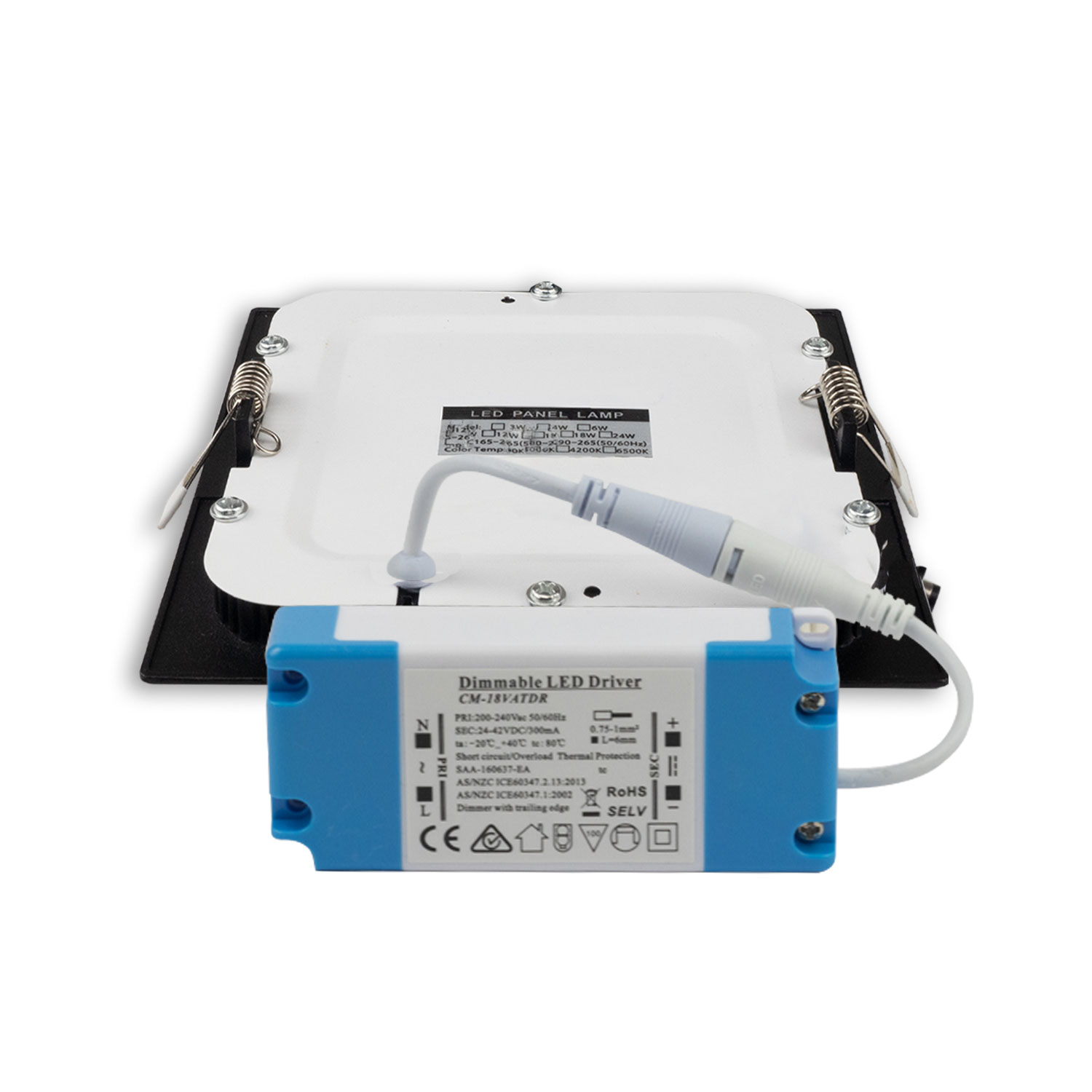 LED Downlight, 18W, eckig ultraflach schwarz, 225x225mm, ColorSwitch 3000|3500|4000K, dimmbar
