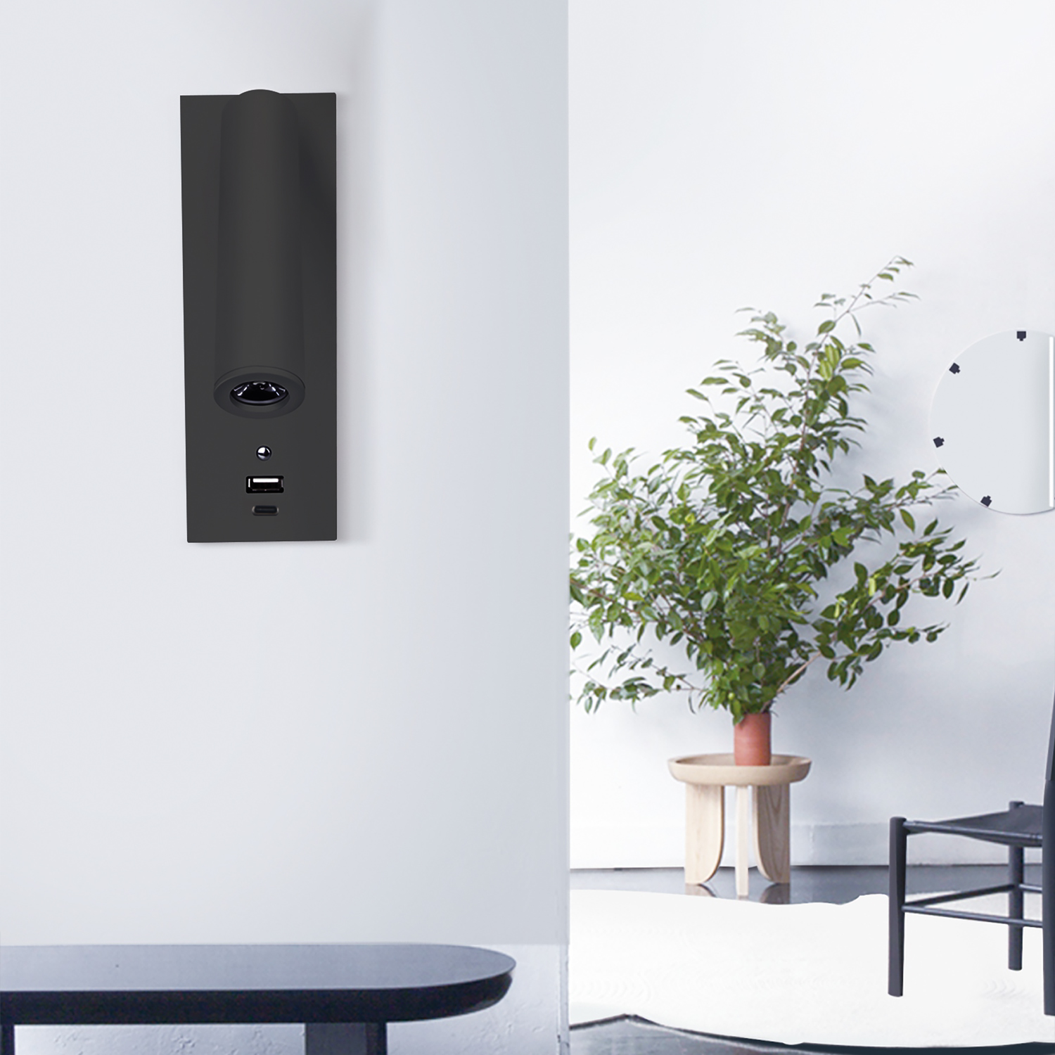 LED Leseleuchte, 3W, schwarz, mit USB-A und USB-C Ladebuchse, warmweiß, 3 Stufen dimmbar