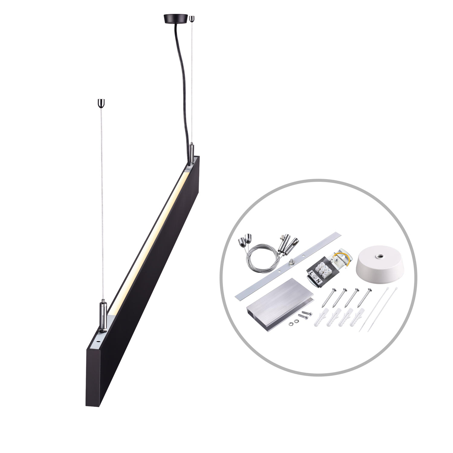 LED Hängeleuchte Linear Up&Down 600, 25W, prismatisch, linear- u. 90° verbindbar, schwarz, warmweiß