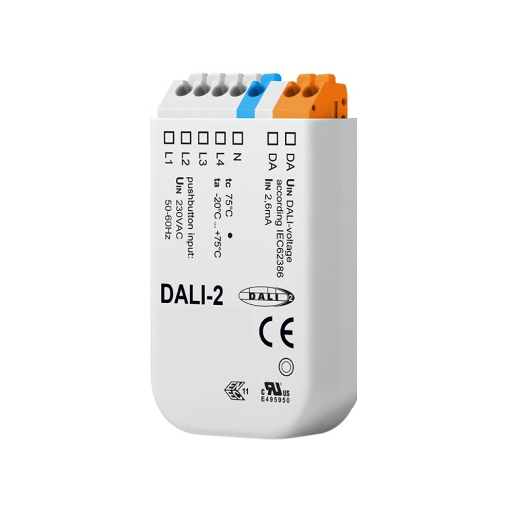 DALI Master-Steuerung Universal für 4 Adressen / 4 Gruppen via 4 Push-Taster, DALI-Bus Spannung
