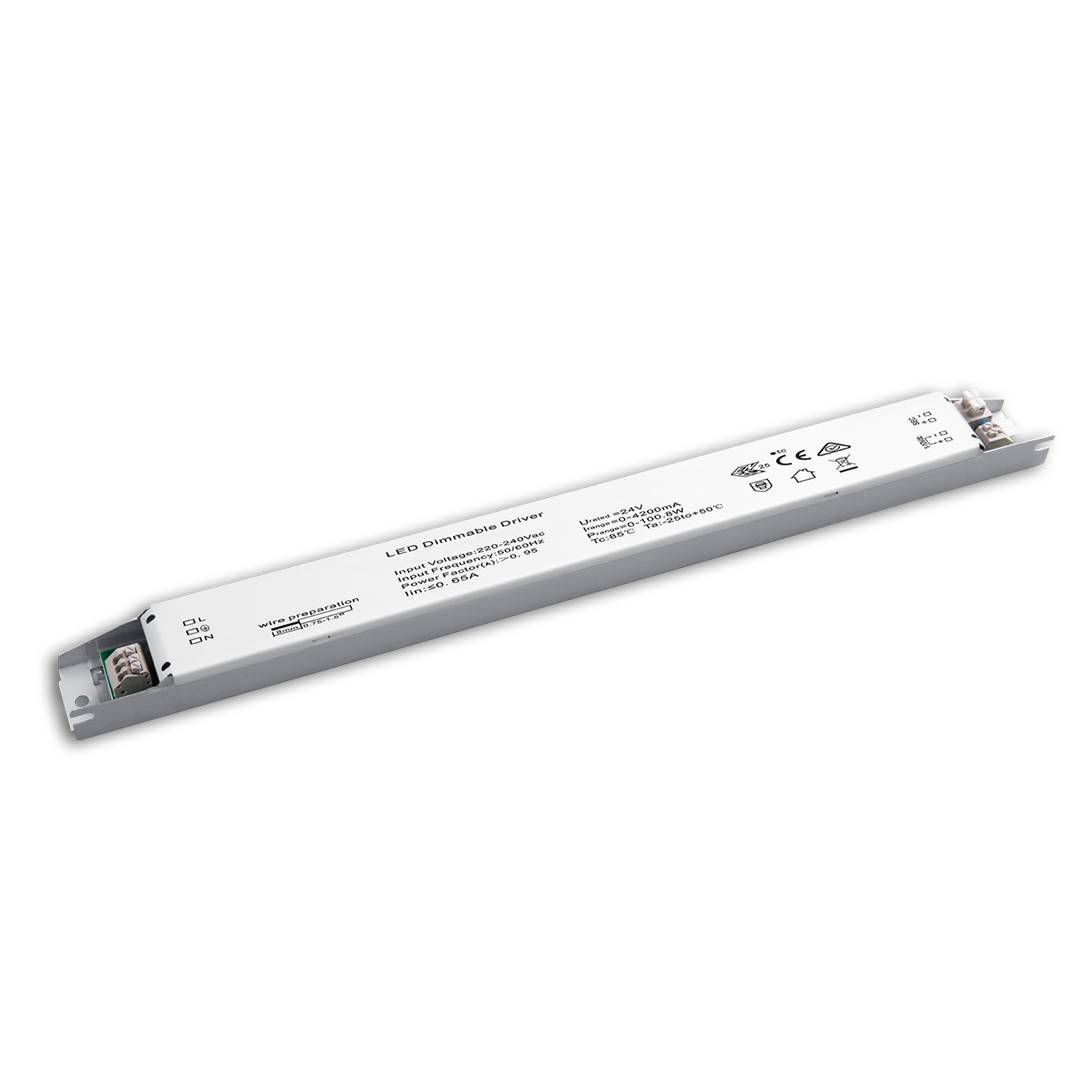 LED PWM-Leuchten-Trafo 24V/DC, 0-100W, 1-10V dimmbar, SELV, flach, schmal