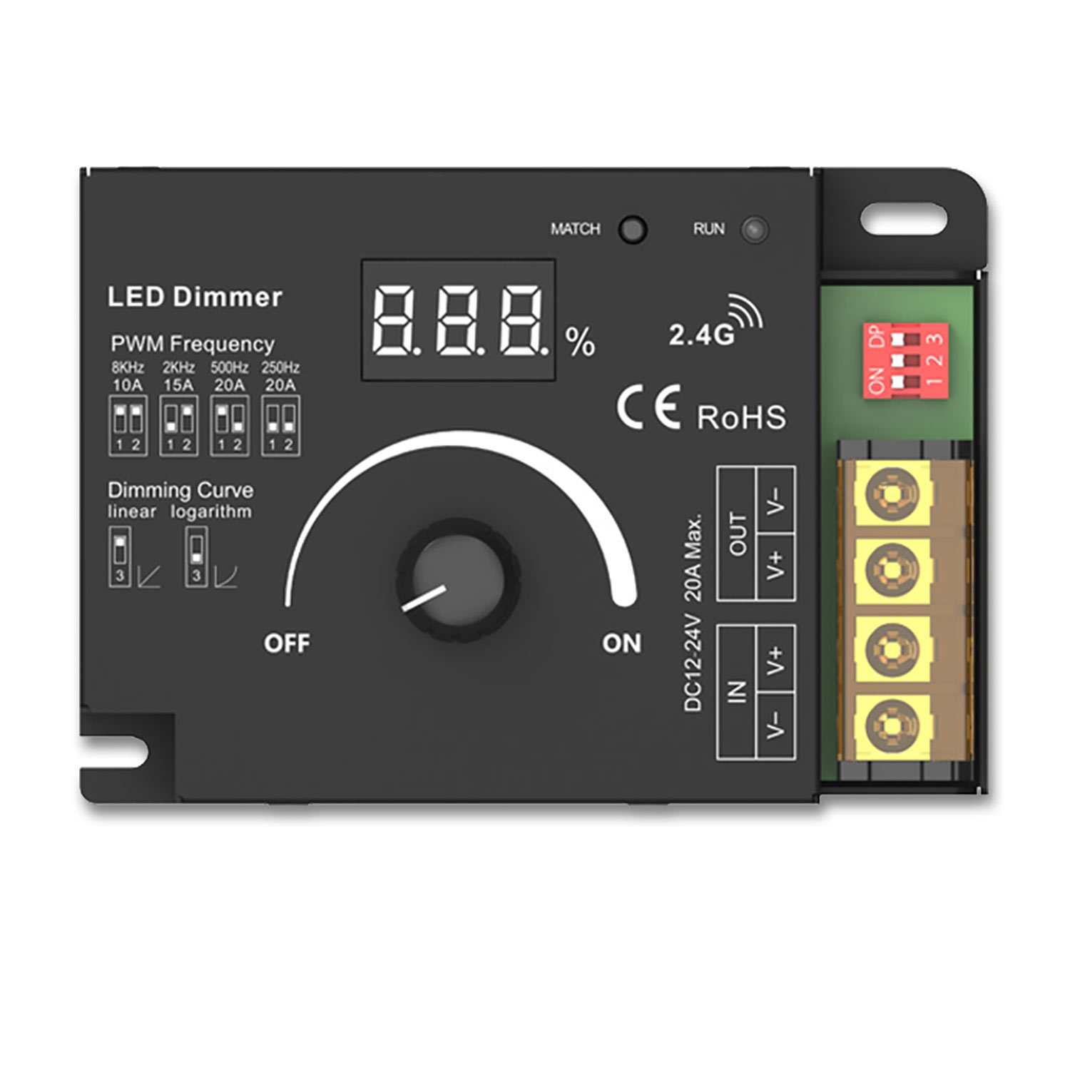 Sys-Pro Dreh/Funk Mesh Multi-PWM-Dimmer, 1 Kanal, 12-24V DC 10-20A, 36-48V DC 15A
