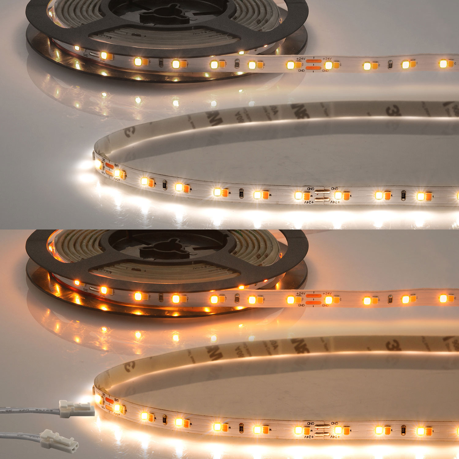 LED CRI919/940 MiniAMP CCT Flexband, 24V DC, 10W, IP20, 500cm, 2 polig, Kabel mit Stecker, 126 LED/m