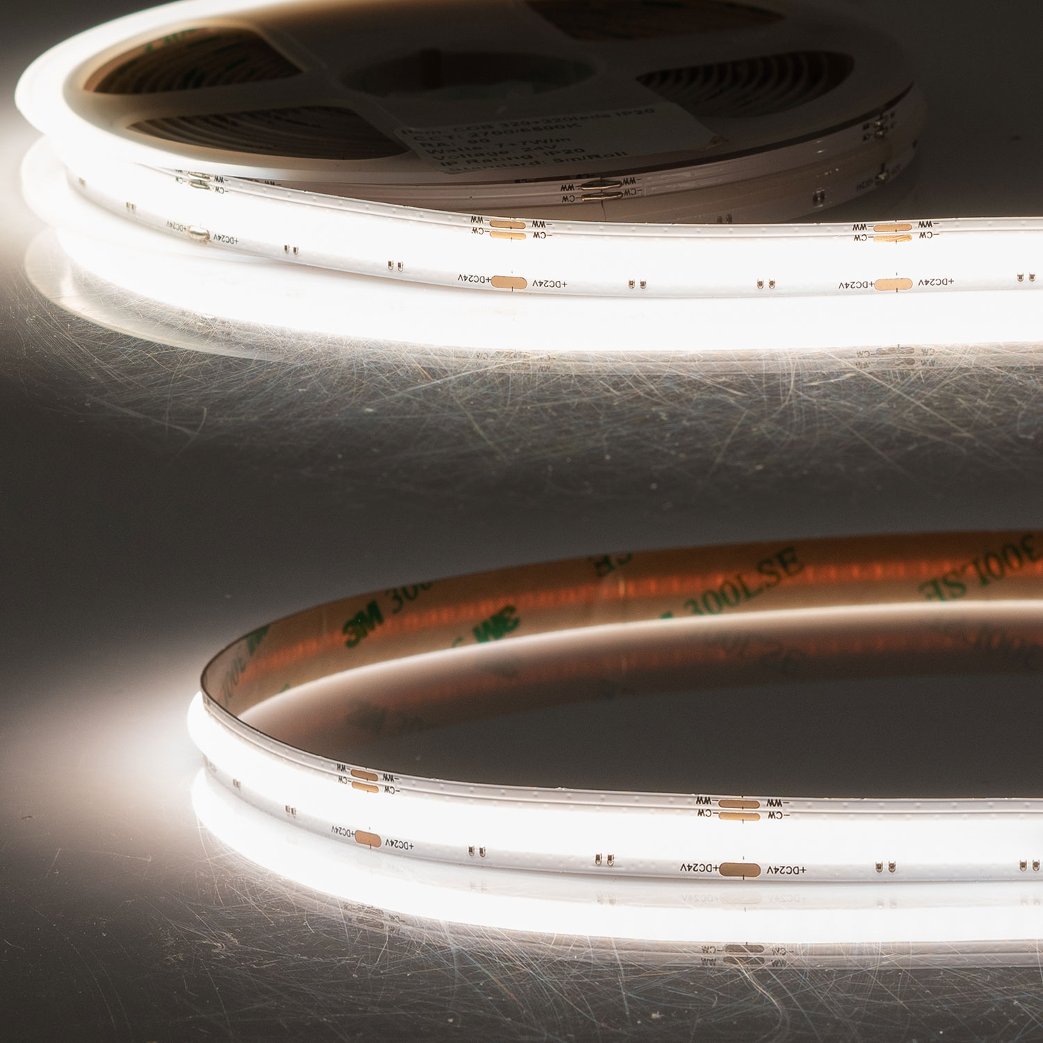 LED COB927/COB965 Linear CCT Flexband, 24V DC, 7W+7W, IP20, 5m Rolle, 640 LED/m