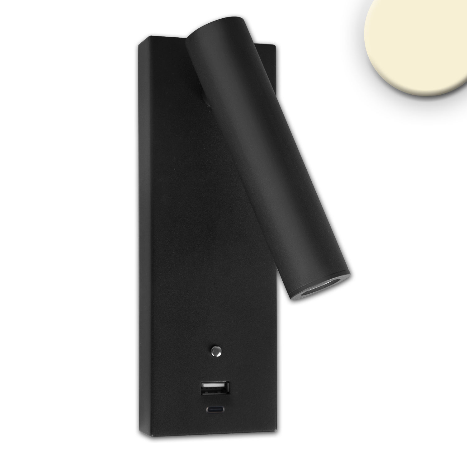 LED Leseleuchte, 3W, schwarz, mit USB-A und USB-C Ladebuchse, warmweiß, 3 Stufen dimmbar