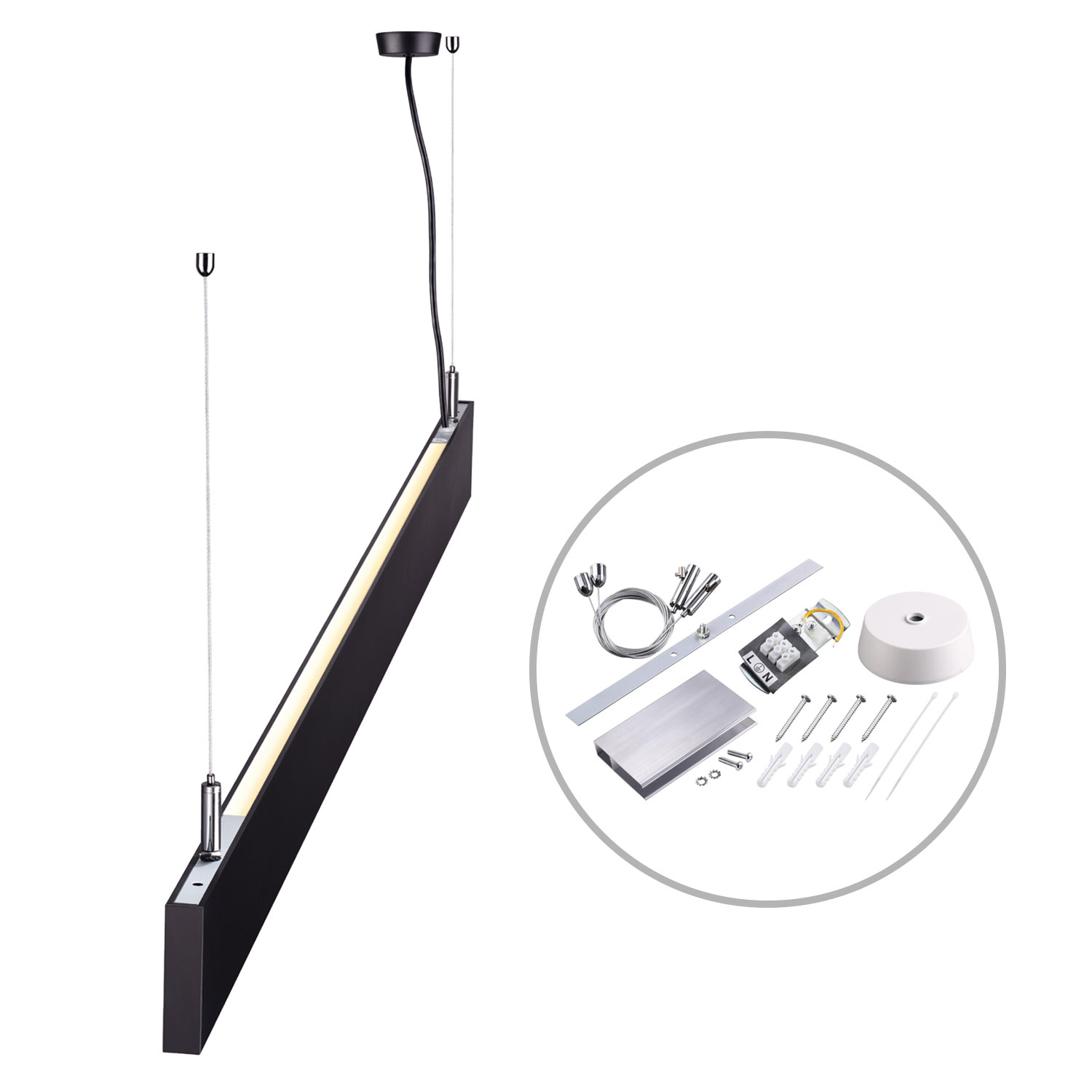 LED Hängeleuchte Linear Up&Down 1200, 40W, prismatisch, linear- u. 90° verbindbar, schwarz, warmweiß