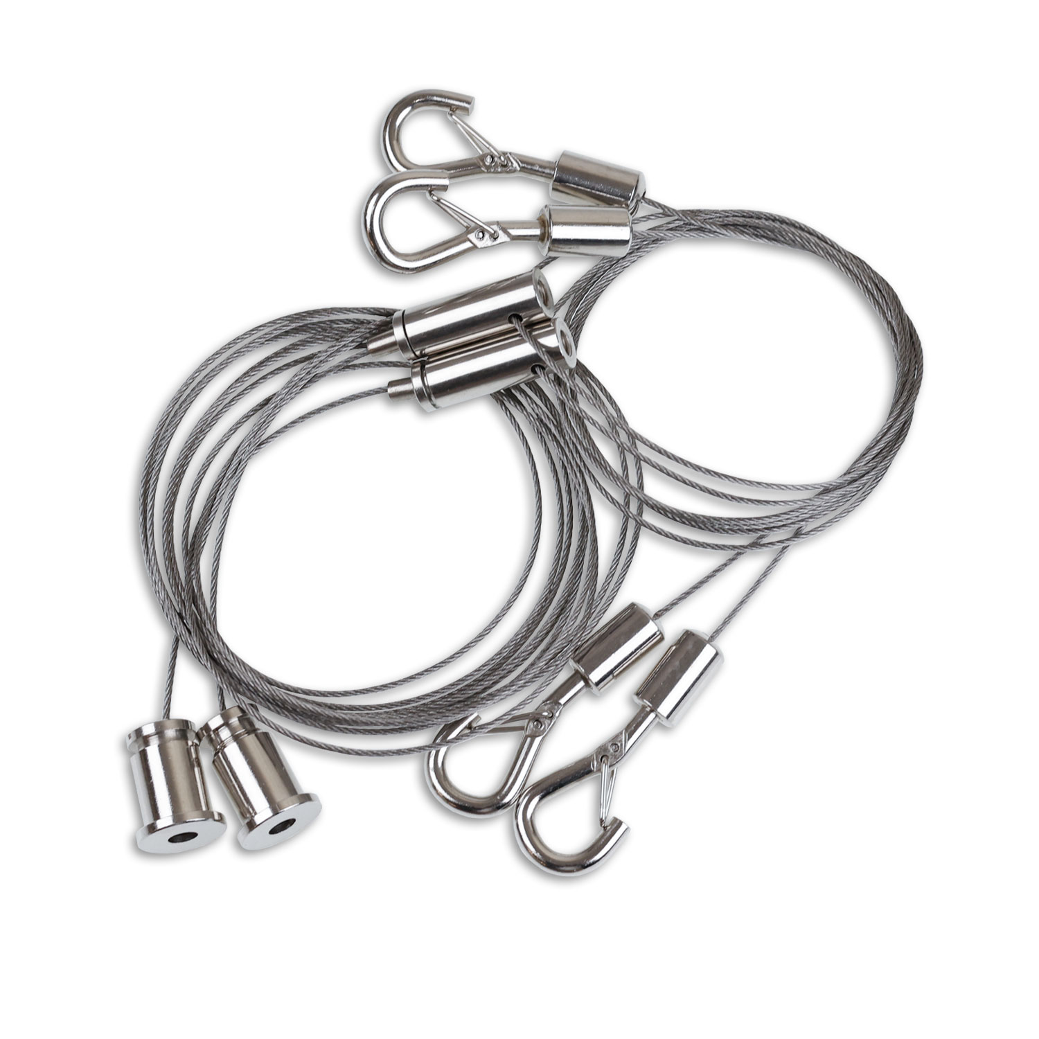 Y-Seilabhängung (2 Stk) mit Karabiner, Klappösen und Rutschklemme inkl. Stahlseil 1,5m
