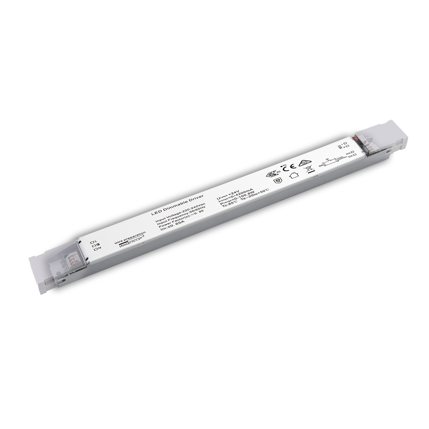 LED PWM-Leuchten-Trafo 24V/DC, 0-100W, Push/DALI dimmbar, flach, schmal