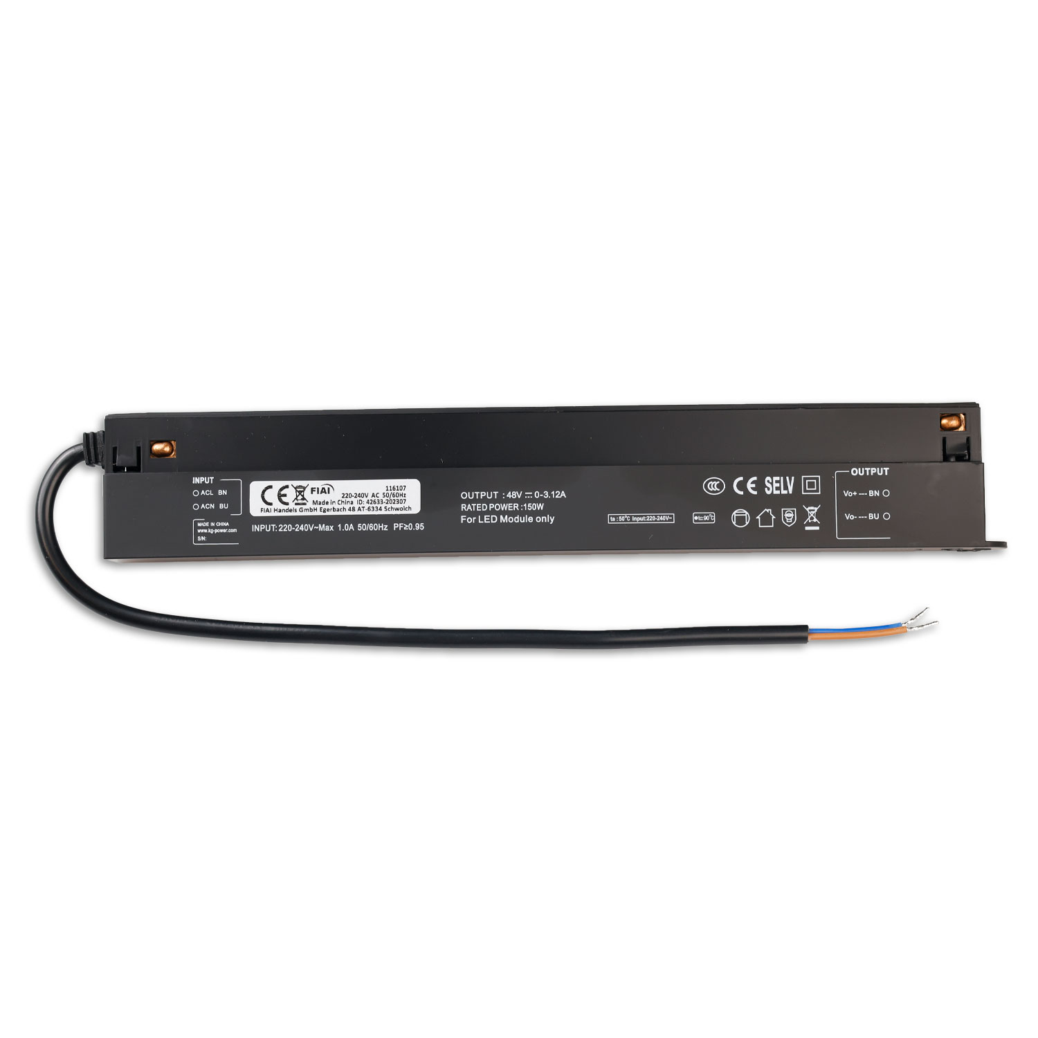 Track48 Inline-Trafo schwarz, 150W, 48V DC