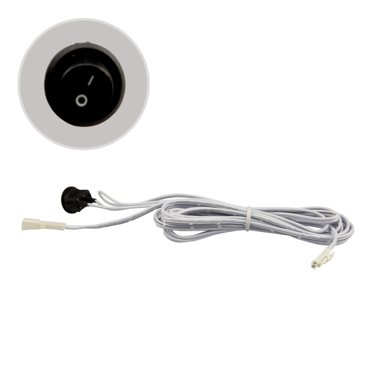 MiniAMP Einbauschalter Ein/Aus, female-Buchse und male-Stecker, 30cm+200cm, 2-polig, weiß, max. 5A