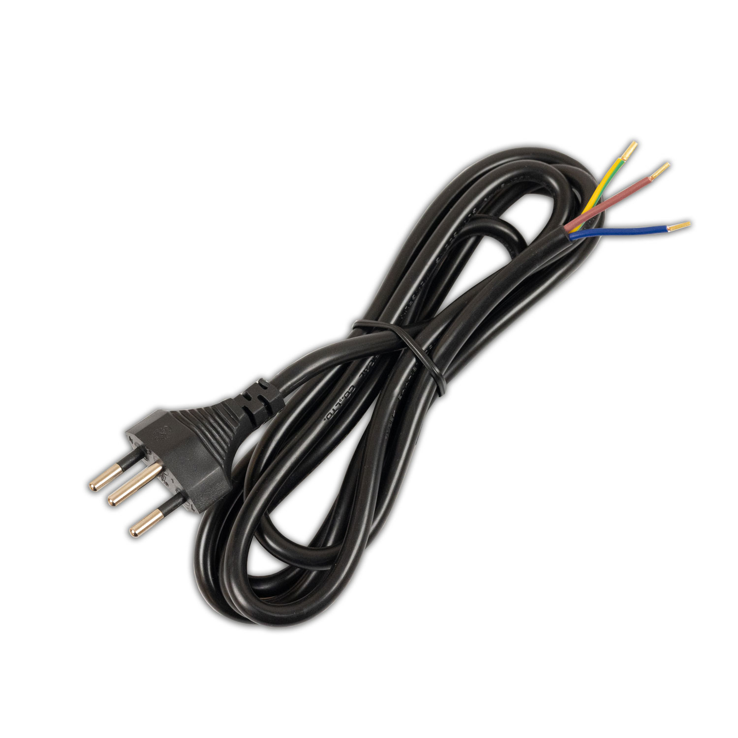 Anschlussleitung 1,5m mit Stecker Typ J - Schweiz, H05VV-F3G0,75mm², schwarz, offene Enden