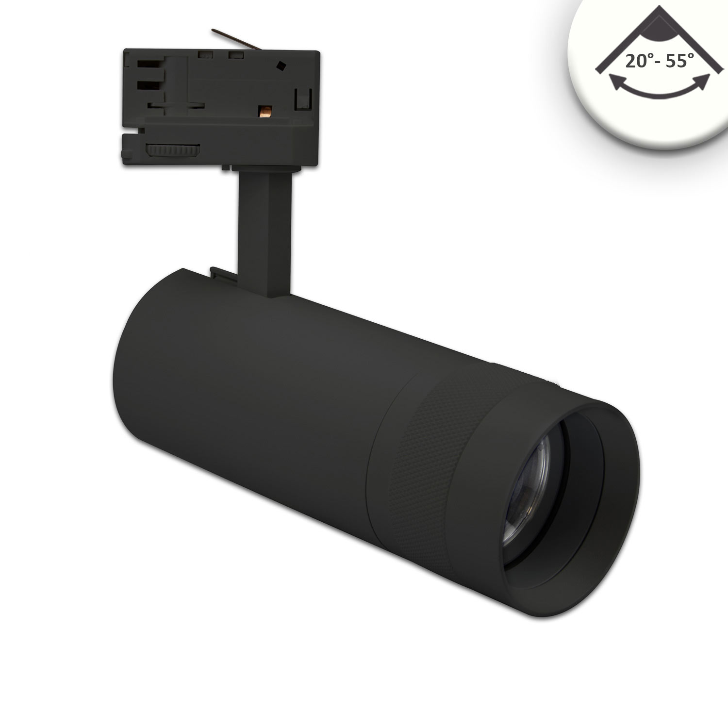 3-Phasen Schienenstrahler fokussierbar, 24W, 20°-55°, schwarz matt, 4000K