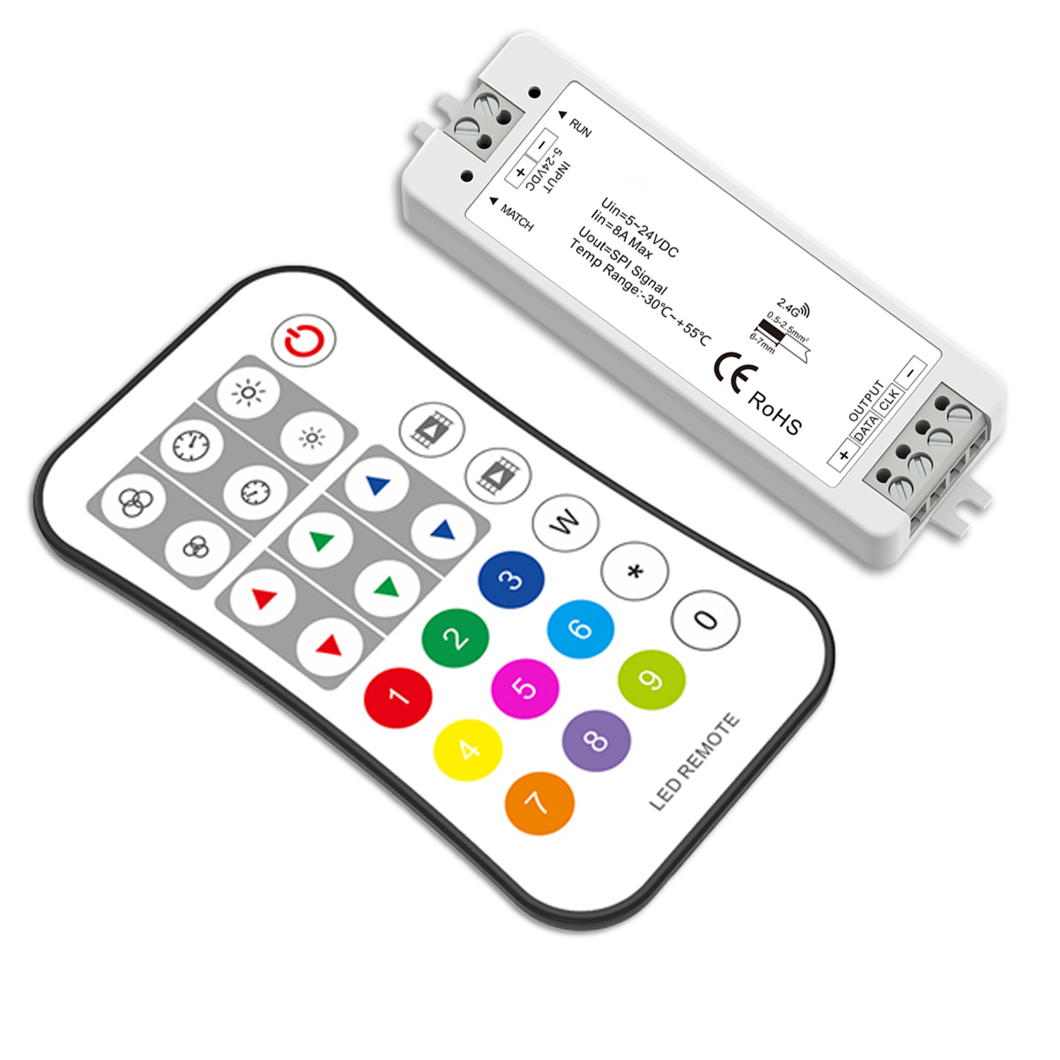 LED FUNK SPI-Controller für 8 - 1024 Pixel inkl. Fernbedienung, 5-48V DC, 8A