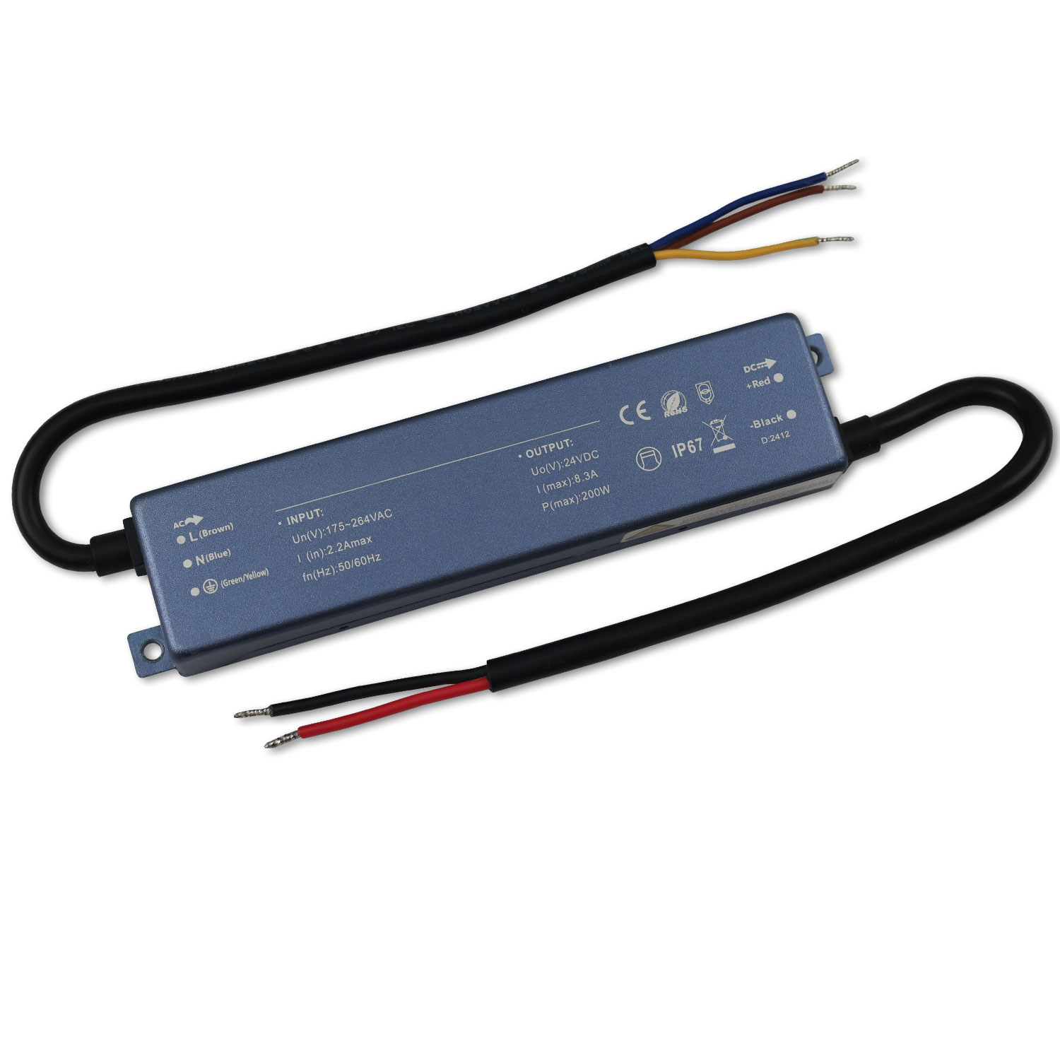 LED Trafo 24V/DC, 200W, IP67, ultraflach
