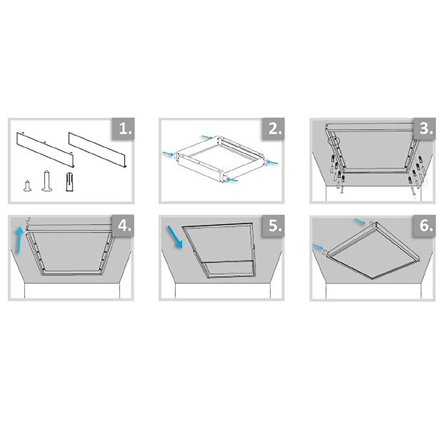 Aufbaurahmen weiß RAL 9016, Höhe 7cm, für LED Panels 300x1200, steckbare Schnellmontage