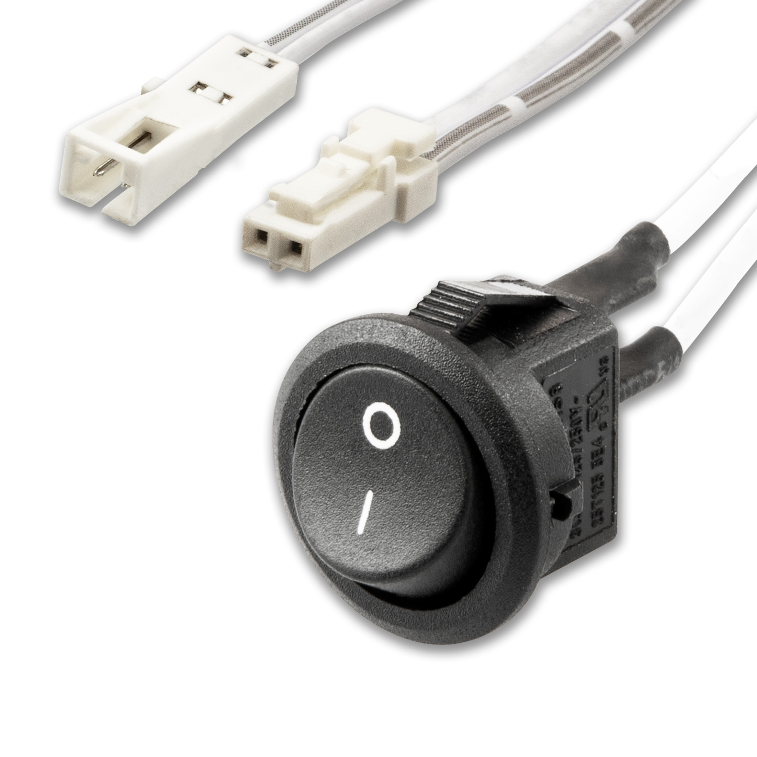 MiniAMP Einbauschalter Ein/Aus, female-Buchse und male-Stecker, 30cm+200cm, 2-polig, weiß, max. 5A