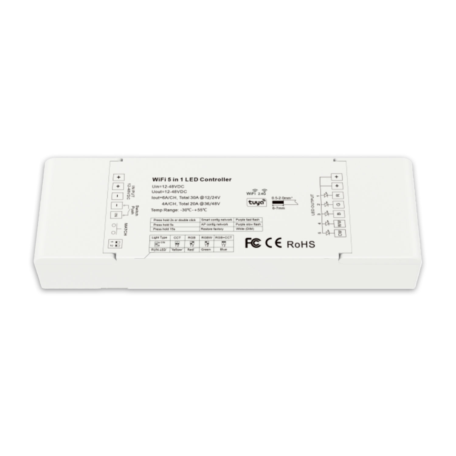 Sys-Pro + Zigbee 3.0 Push/Funk 1-5 Kanal Multi-PWM-Dimmer, 12-24V DC 5x6A, 36-48V DC 5x4A