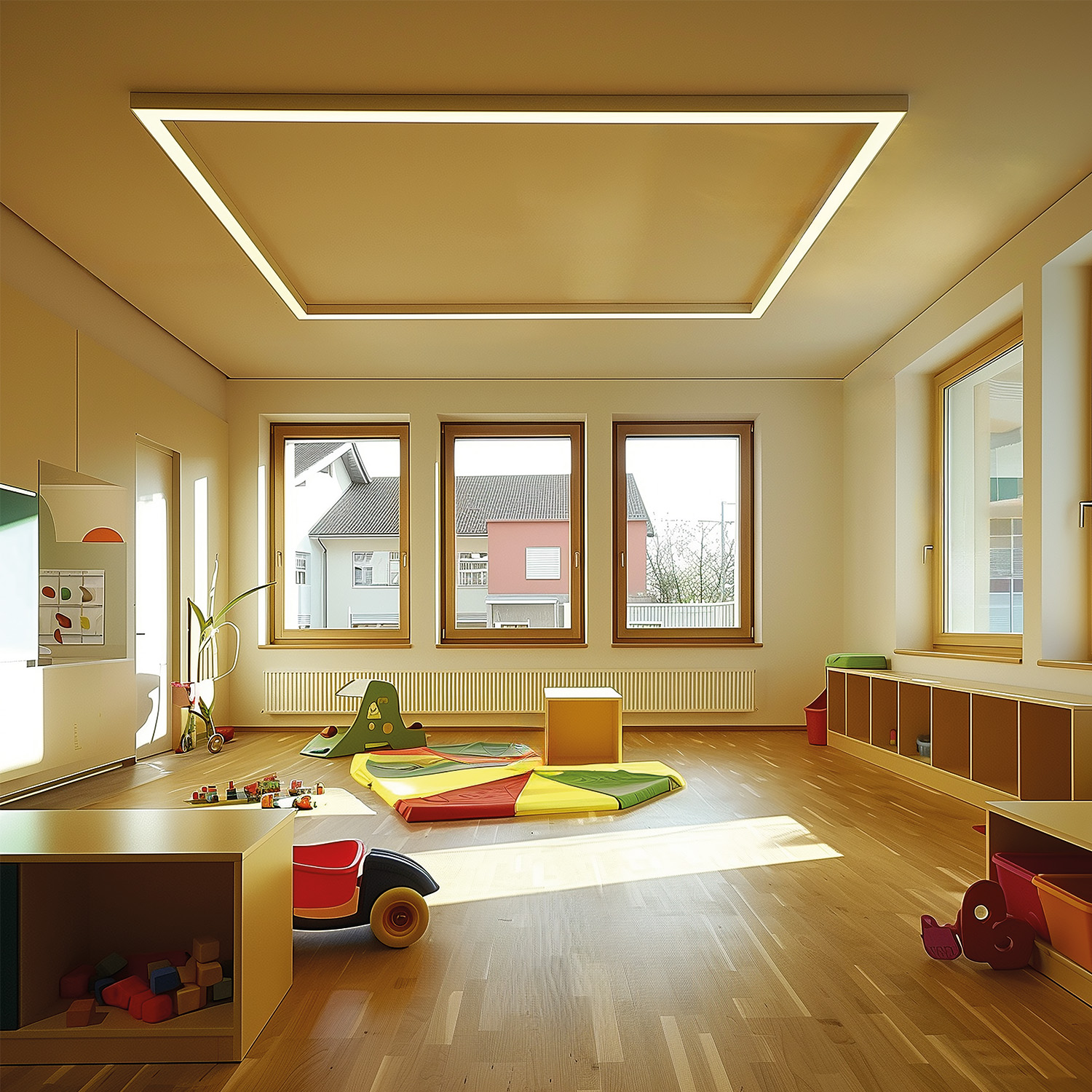 PROLAMP 40Dhm Aufbau Rechteck 124W weiß, 2000x2000mm, opal+, TRIAC dimmbar, 3000K, 6-teilig